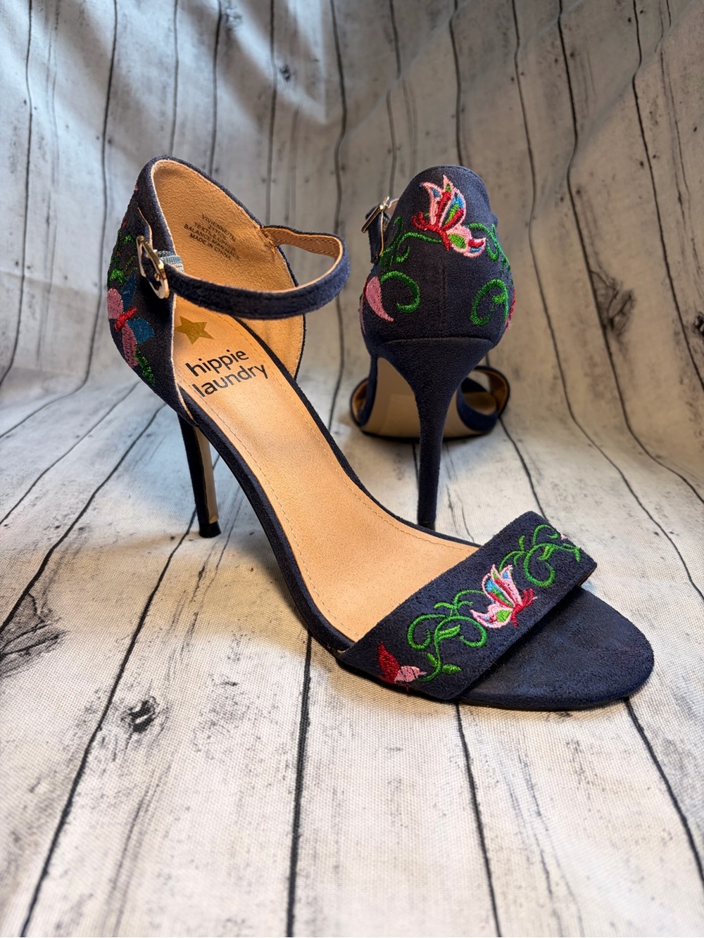 Hippie Laundry Vivienne Navy Embroidered Ankle-Strap Heels